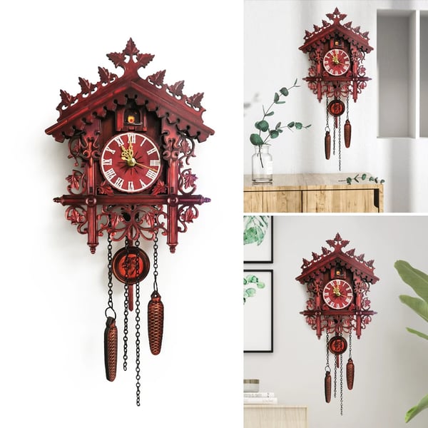 Gøkur - Vægur - Husform - Analog visning - Antik stil - MDF - Scenisk motiv - Til stuen