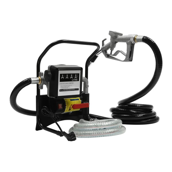 Elektrisk dieselpumpe - Overførselspumpe - EU-stik 220 V - Effekt 200 W - Flow 45 l/min - Selvansugende - Måler - Manuel tankpistol - Sort