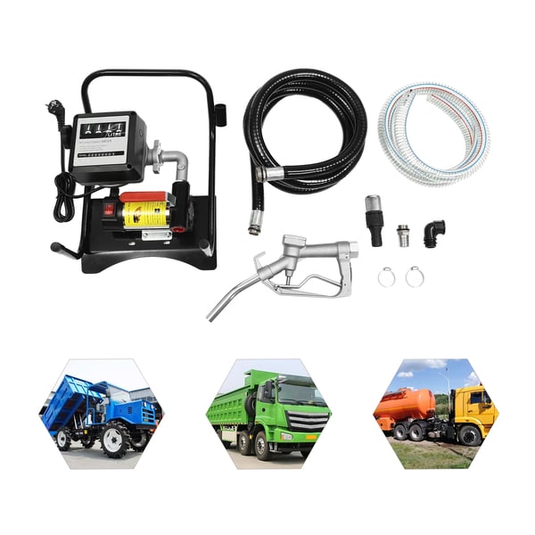 Sähköinen dieselpumppu - Siirtopumppu - EU-pistotulppa 220 V - Teho 200 W - Virtaus 45 l/min - Itseimevä - Mittari - Manuaalinen suutin - Musta