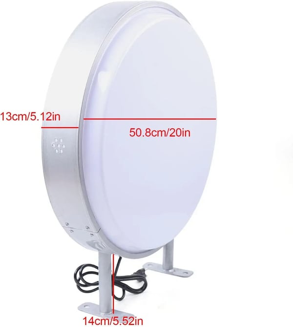 LED Reklamelyskasse - Rund Dobbeltsidet Skilt - 50 cm - IP67 Udendørs - EU-stik 220 V - 12 V 10 W - Hvid