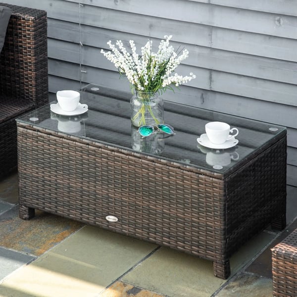 Trädgårdsbord - Utebord i polyrotting - Galvaniserad metallram - Minimalistisk modern stil - 85×50×39 cm - Kaffebrun