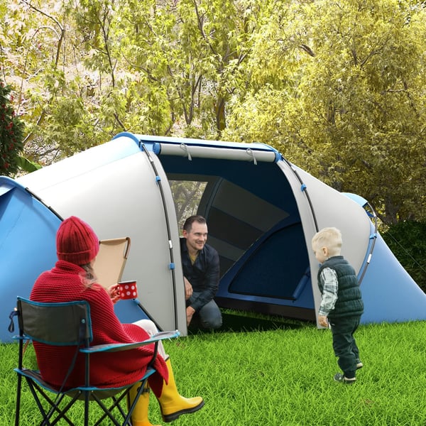 Campingtält - 2-personers - Ett sovrum - 430×240×170 cm - Polyester - Blå/vit