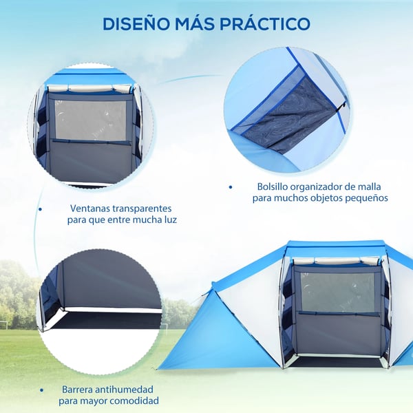 Campingtält - 2-personers - Ett sovrum - 430×240×170 cm - Polyester - Blå/vit