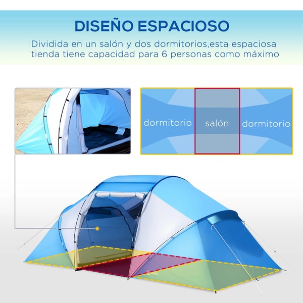Campingtält - 2-personers - Ett sovrum - 430×240×170 cm - Polyester - Blå/vit