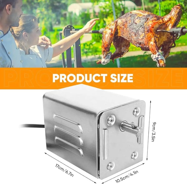 BBQ Rotisseri - Elektrisk Grillspydmotor - Rustfrit Stål - CE-Certificeret - Let at Rengøre - Kun Motor - Sølv
