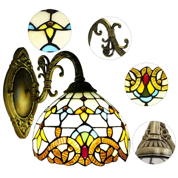 Tiffany-stil Væglampe - Lampet - Farvet Glas - Vintage Antik - Indendørs Belysning - Dekor
