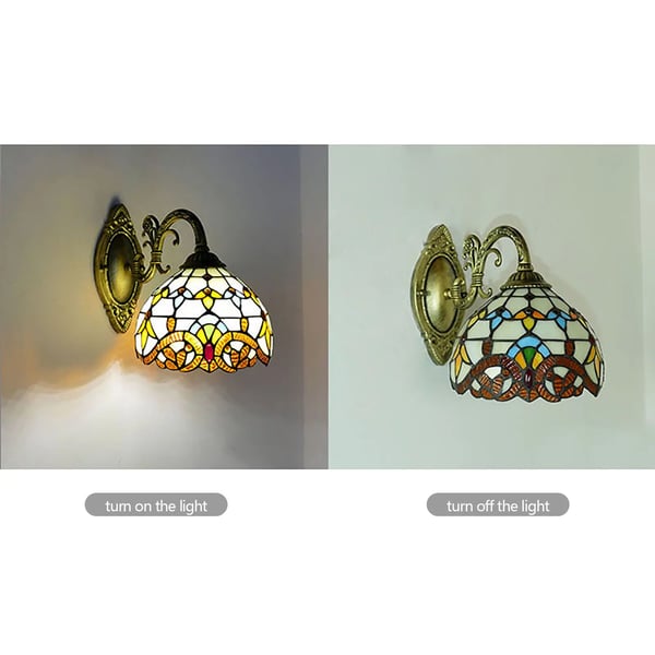 Tiffany-tyylinen Seinävalaisin - Lampetti - Värillinen Lasivarjostin - Vintage Antiikki - Sisävalaistus - Koriste