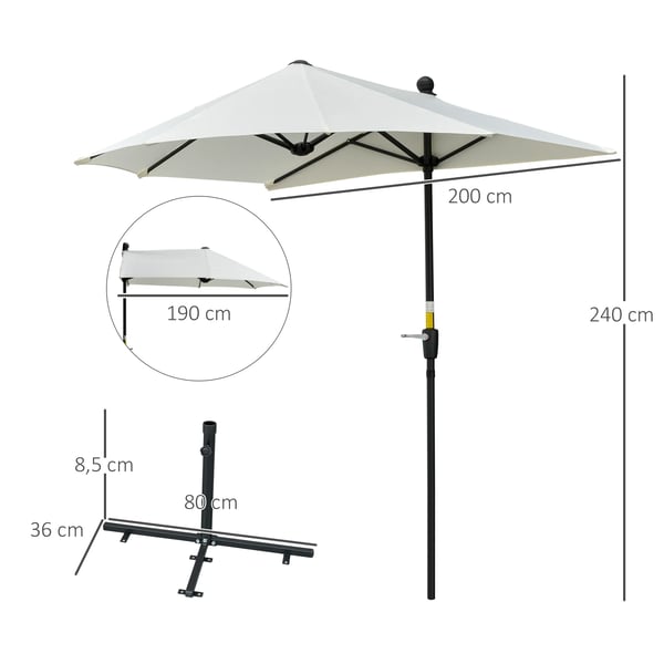 Väggparasoll - Terrassparasoll - 200x190x240 cm - Väggmonterat - Med vev - Krämvit