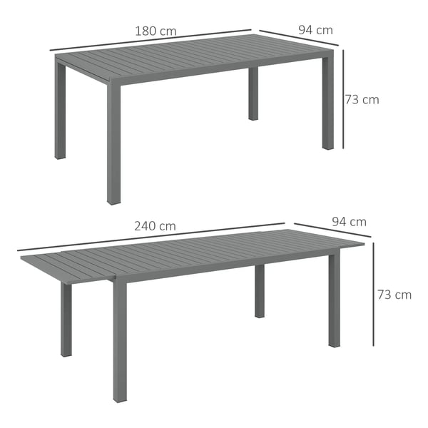 Trädgårdsbord - Utdragbart - Aluminiumram - 180/240 x 94 x 73 cm - Mörkgrå