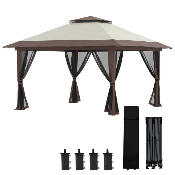 Pop up paviljong - Hopfällbart tält - 4 x 4 x 2,8 m - Justerbar höjd - UV50+ - Stålram - Polyesterduk - Beige