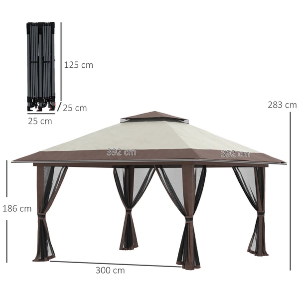Pop up paviljong - Hopfällbart tält - 4 x 4 x 2,8 m - Justerbar höjd - UV50+ - Stålram - Polyesterduk - Beige