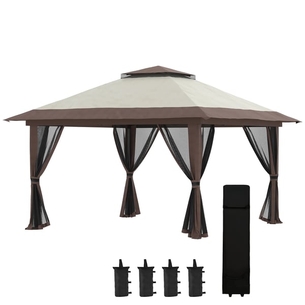 Pop up paviljong - Hopfällbart tält - 4 x 4 x 2,8 m - Justerbar höjd - UV50+ - Stålram - Polyesterduk - Beige