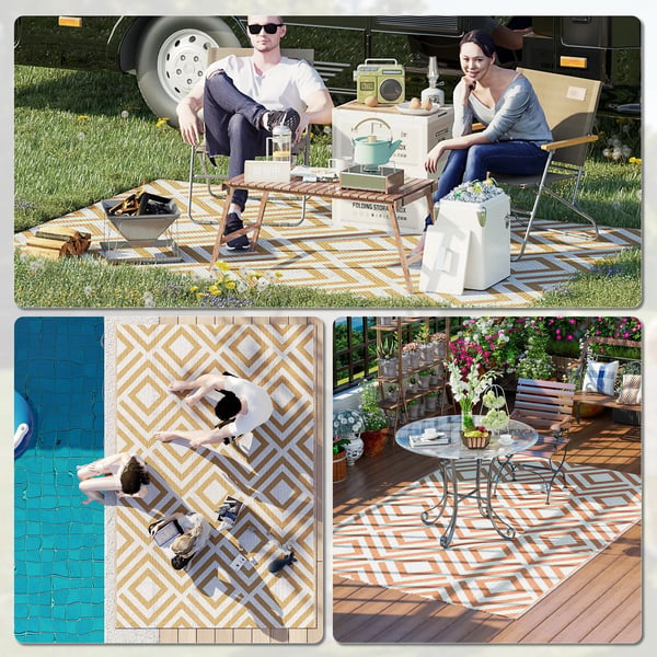Utomhusmatta - Vändbar balkong/terrassmatta - 182 x 274 cm - Polypropen 310 g/m² - För uteplats & balkong - Brun