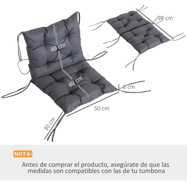 Stolsdynor - 2-pack med ryggstöd - 50×98×8 cm - PU-skum - Polyester/Bomull - Mörkgrå