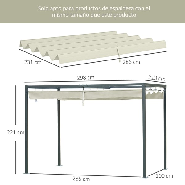 Pergola reservtak - Skjutbart tak - Polyester - 286x245 cm - Creme