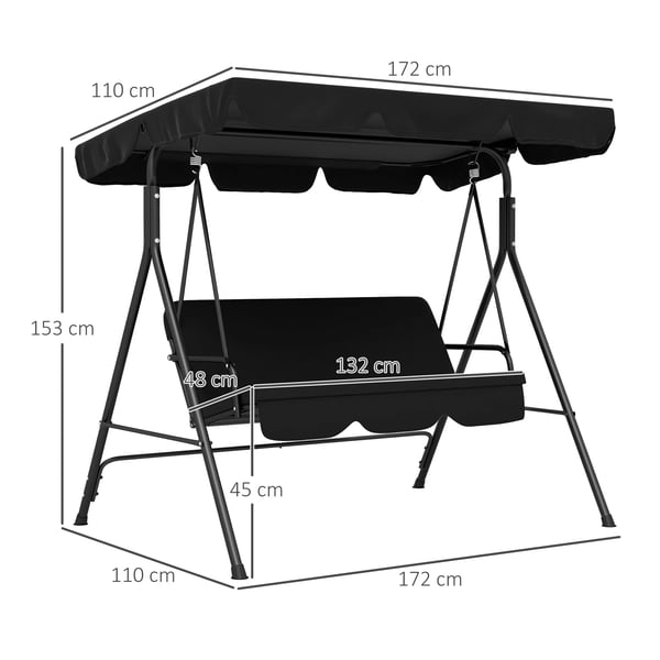 Trädgårdsgunga Hammock - 3-sits - 172x110x153 cm - Utomhus - För trädgård och altan - Svart