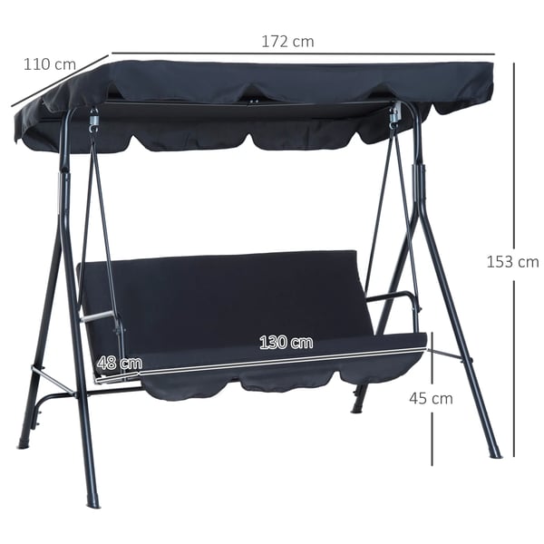 Trädgårdsgunga - Gungsoffa 3-Sits - 172x110x153 cm - För utomhusbruk - Montering krävs - Grå