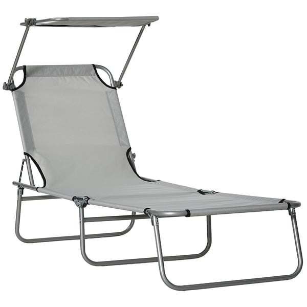 Trädgårdssolsäng - Solstol - Hopfällbar - Avtagbart soltak - 187×58×36 cm - Ljusgrå