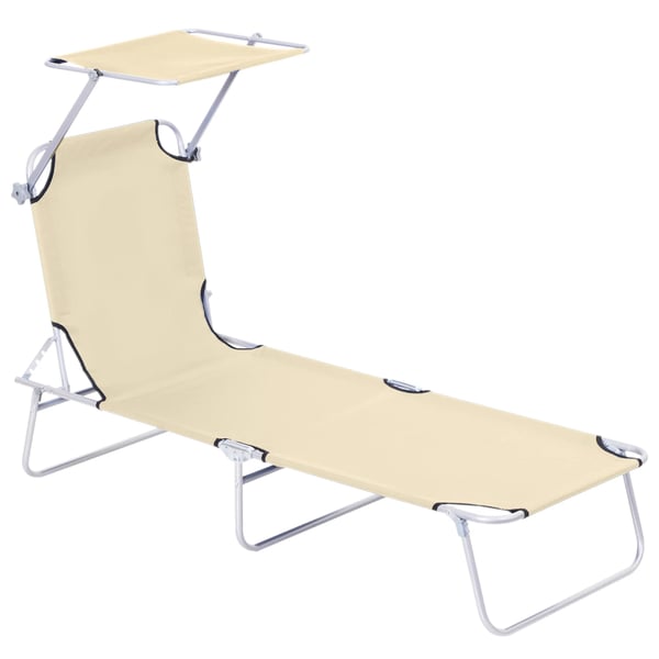 Trädgårdssolsäng - Solstol - Hopfällbar - Med Avtagbart Soltak - För Utomhus - 187x58x36 cm - Beige