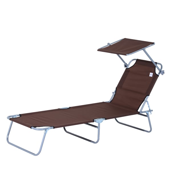 Trädgårdssolstol - Hopfällbar solsäng - Avtagbart soltak - 187×58×36 cm - Chokladbrun