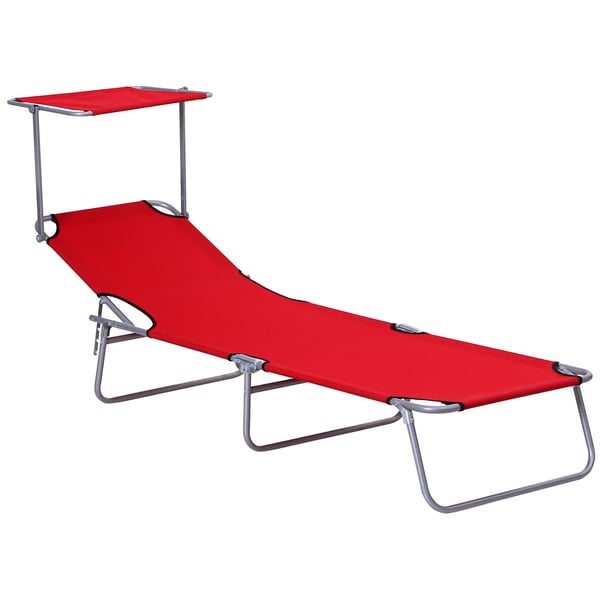 Trädgårdssolstol - Hopfällbar solsäng - Avtagbart soltak - Mått 187×58×36 cm - Röd