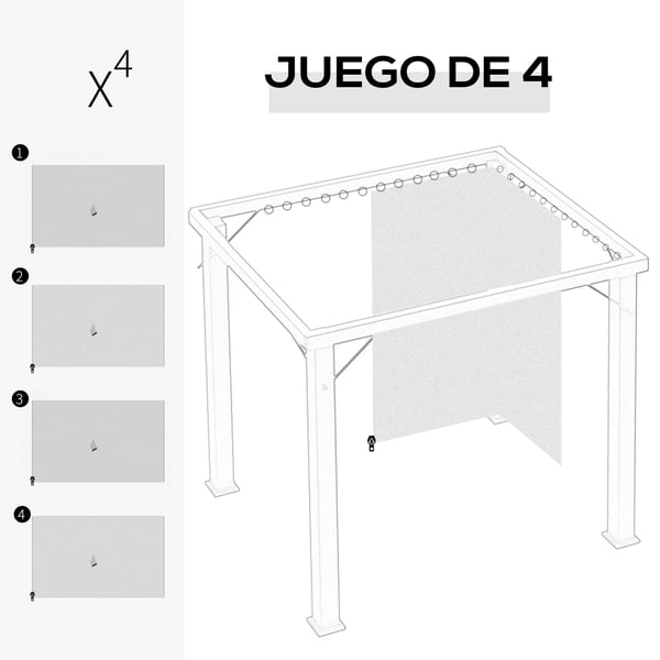 Sidoväggar till paviljong - 4 st - 302x205 cm - 40 krokar och ringar - Polyester - Gul