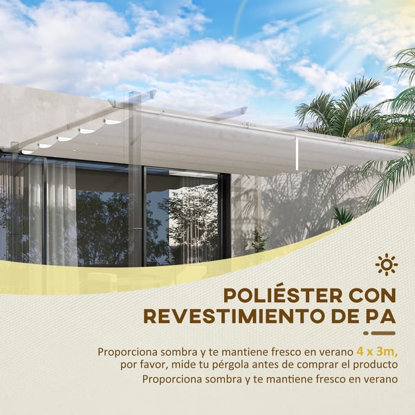 Pergolaöverdrag - Pergolatak - Skjutbart - Polyester - 3,5 x 2,6 m - 10 dräneringshål - Kräm