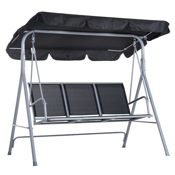 Trädgårdsgunga - 3-Sits Gungsoffa Med Tak - Justerbart Ryggstöd - Andningsbar Textilene - Metallram - Max 240 kg - 171×108×154 cm - Svart Trädgårdsgunga - 3-Sits Gungsoffa Med Tak - Justerbart Ryggstöd - Andningsbar Textilene - Metallram - Max 240 kg - 171×108×154 cm - Svart
