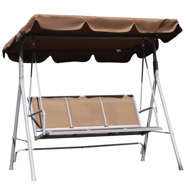 Trädgårdsgunga - 3-sits gungsoffa - Justerbart soltak - Andningsbar textilene - Metallram - Max 240 kg - 171x108x154 cm - Olivbrun Trädgårdsgunga - 3-sits gungsoffa - Justerbart soltak - Andningsbar textilene - Metallram - Max 240 kg - 171x108x154 cm - Olivbrun