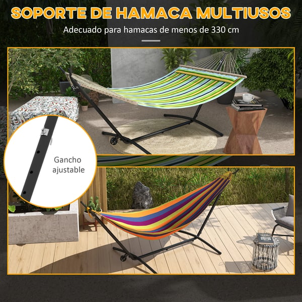 Hängmatteställning - Med hjul - Max 220 kg - 290×120×115 cm - För utomhusbruk - Montering krävs - Svart