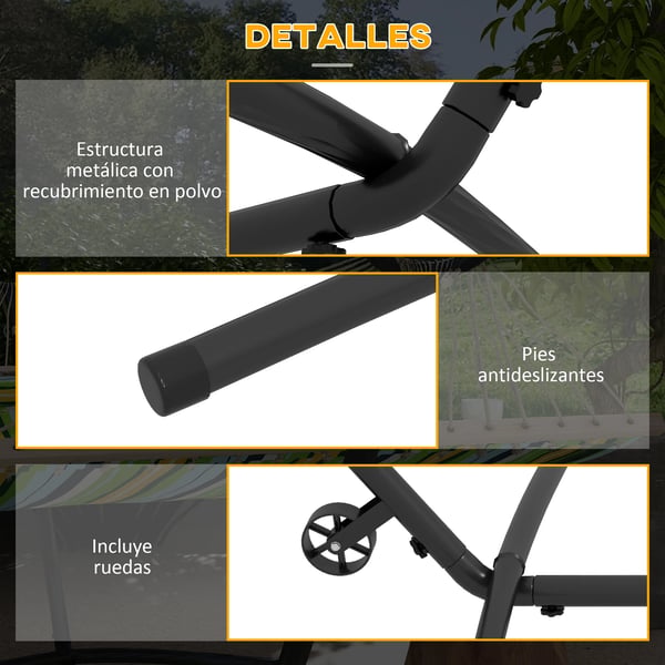 Hängmatteställning - Med hjul - Max 220 kg - 290×120×115 cm - För utomhusbruk - Montering krävs - Svart