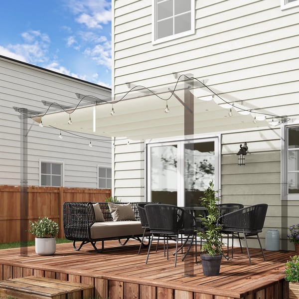 Pergola takduk - Utdragbar baldakin - Polyester - 250x255 cm - 10 dräneringshål - Kräm
