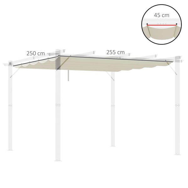 Pergola takduk - Utdragbar baldakin - Polyester - 250x255 cm - 10 dräneringshål - Kräm