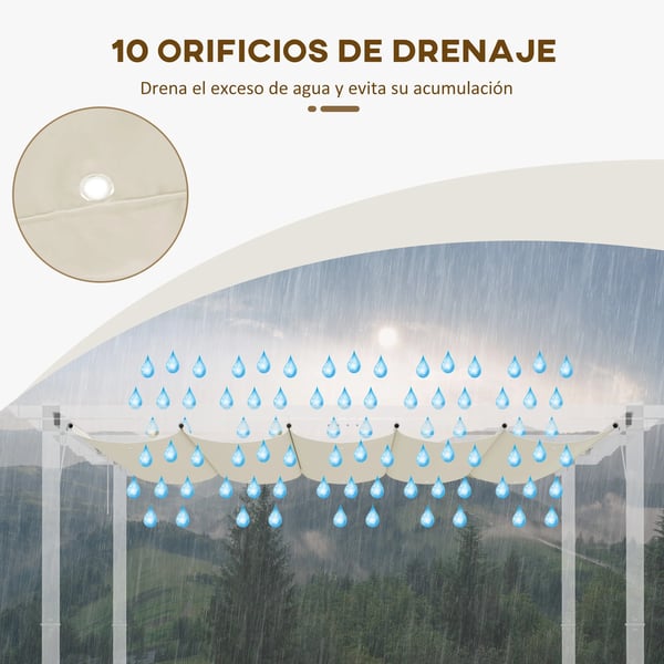 Pergola takduk - Utdragbar baldakin - Polyester - 250x255 cm - 10 dräneringshål - Kräm