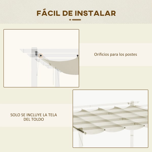 Pergola takduk - Utdragbar baldakin - Polyester - 250x255 cm - 10 dräneringshål - Kräm