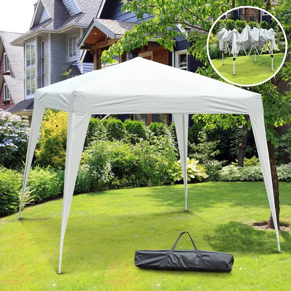 Trädgårdspaviljong - Pop-up partytält - 2,4 x 2,4 m - Stålram - 100% polyesterduk - Vit