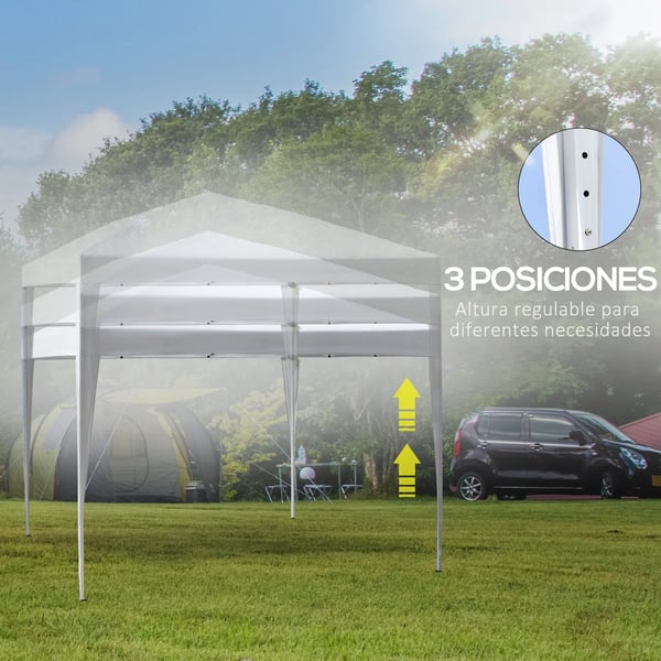 Paviljongtält - Pop up paviljong - 3x3 m - Höjdjusterbar - Bärväska - Canvasduk - Vit/Silver