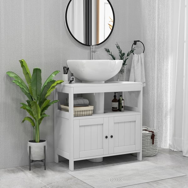 Tvättställsskåp - Underskåp för handfat - 2 dörrar - 60x30x60 cm - MDF - Montering krävs - Vit