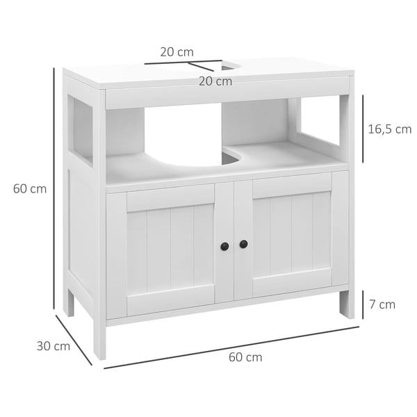 Tvättställsskåp - Underskåp för handfat - 2 dörrar - 60x30x60 cm - MDF - Montering krävs - Vit