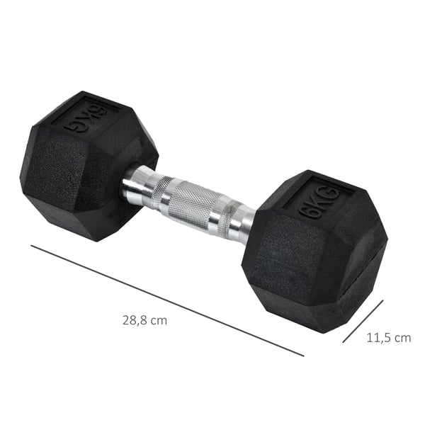 Hantelset - Hexagonhantlar med metallkopplingsstång - 12 kg totalvikt - 2×6 kg - Styrketräning, Armar - Svart