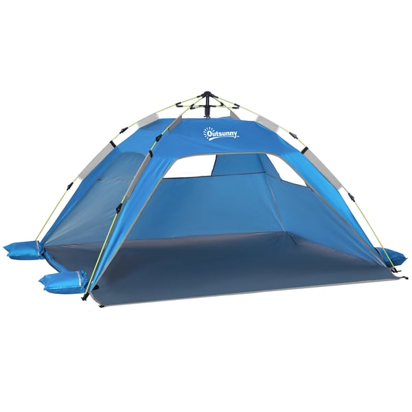 Strandtält - Pop-up - Två dörrar - Två fönster - Storlek 220×173×120 cm - För 2 personer - Polyester & glasfiber - Blå