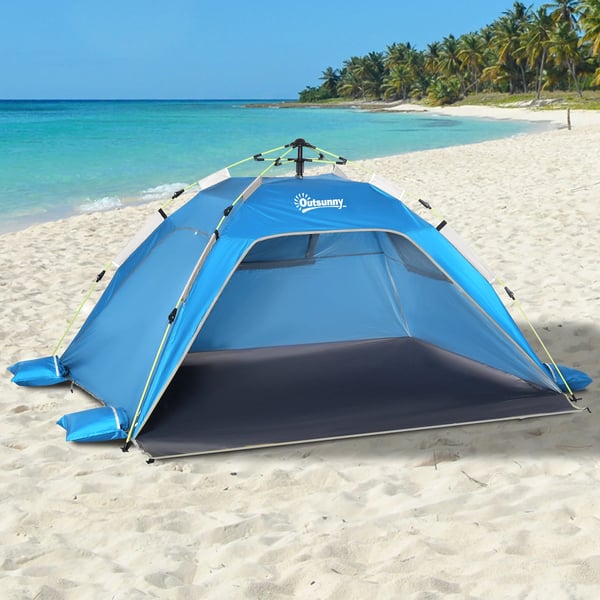 Strandtält - Pop-up - Två dörrar - Två fönster - Storlek 220×173×120 cm - För 2 personer - Polyester & glasfiber - Blå
