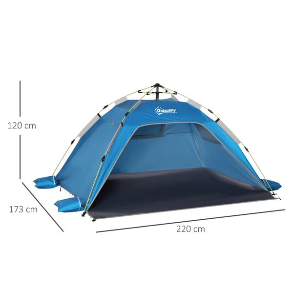 Strandtält - Pop-up - Två dörrar - Två fönster - Storlek 220×173×120 cm - För 2 personer - Polyester & glasfiber - Blå