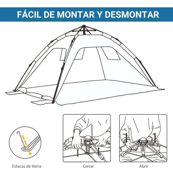 Strandtält - Pop-up - Två dörrar - Två fönster - Storlek 220×173×120 cm - För 2 personer - Polyester & glasfiber - Blå