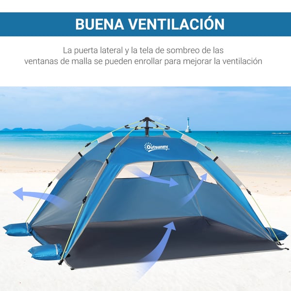 Strandtält - Pop-up - Två dörrar - Två fönster - Storlek 220×173×120 cm - För 2 personer - Polyester & glasfiber - Blå