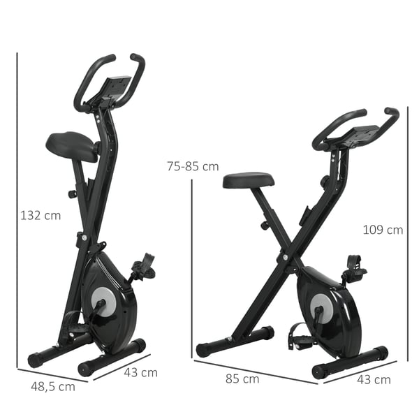Motionscykel - Hopfällbar magnetisk - 8 nivåer motstånd - LCD-display - Justerbart säte - För hem/kontor - 43x85x109 cm - Svart