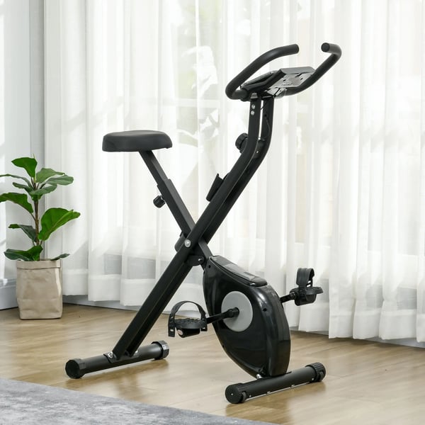 Motionscykel - Hopfällbar magnetisk - 8 nivåer motstånd - LCD-display - Justerbart säte - För hem/kontor - 43x85x109 cm - Svart