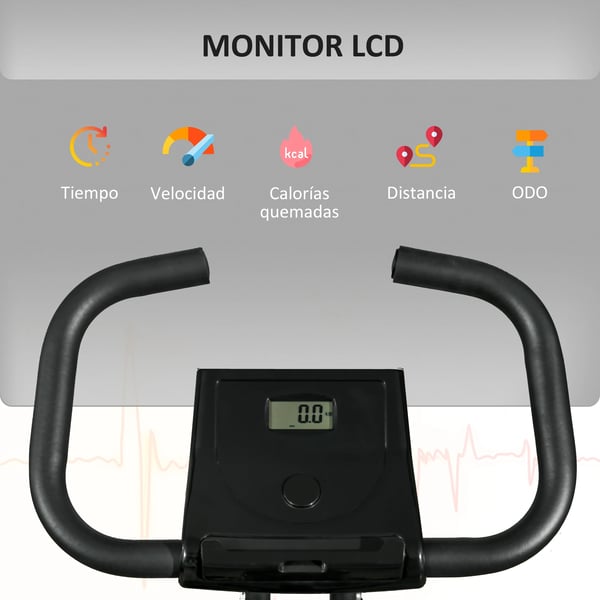 Motionscykel - Hopfällbar magnetisk - 8 nivåer motstånd - LCD-display - Justerbart säte - För hem/kontor - 43x85x109 cm - Svart