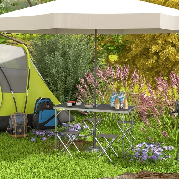 Campingbord med stolar - Hopfällbart 5-delars set - 120x60x77 cm - Aluminiumram, MDF-skiva - Portabel - Svart