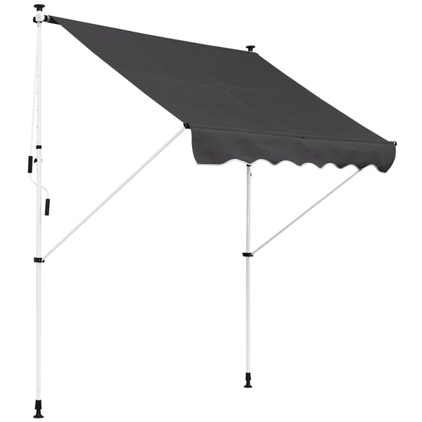 Terrassmarkis - Manuell utdragbar markis - 200 x 150 cm - Justerbar höjd 170–280 cm - Polycotton-duk - Med vev - Ljusgrå